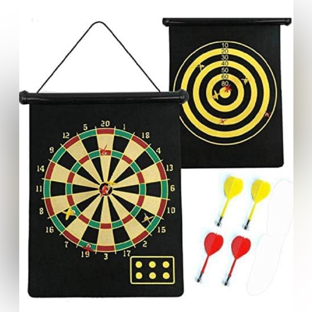 Magnetic Velvet Plastic Steel Magnet Reversible Dart Board Two-Sides with 4 Dart